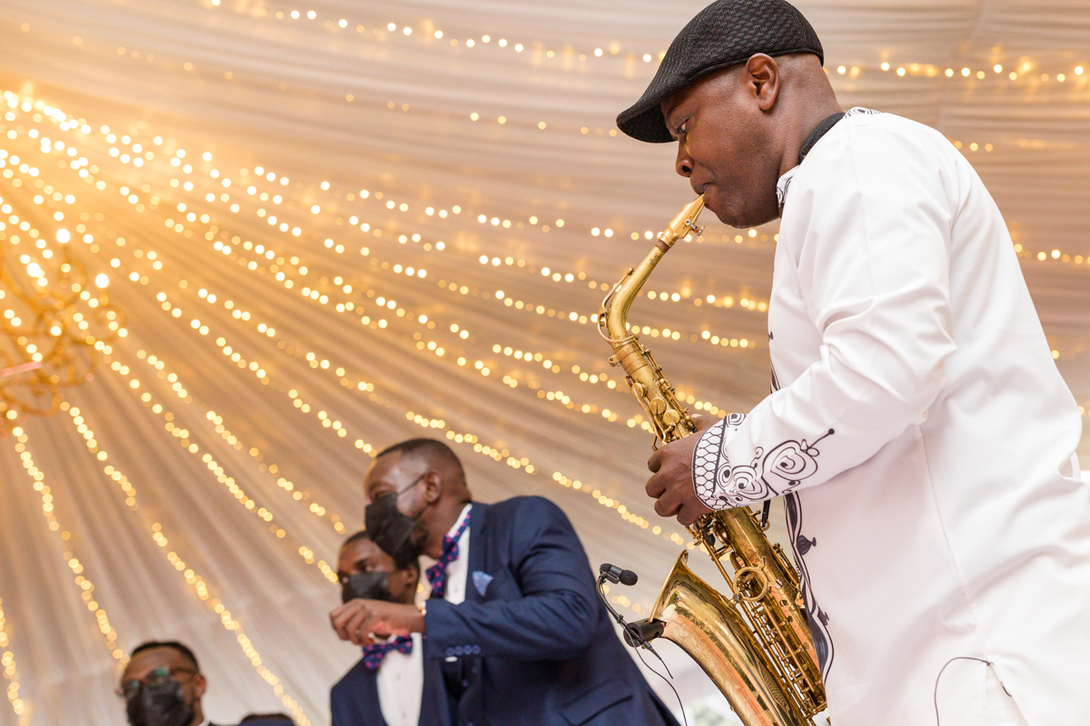 Weavers Band Saxophone Taking Over At Florienta Gardens Wedding Reception Ceremony